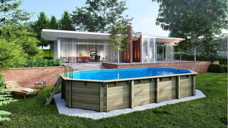 Piscina din lemn 6,57×4,07 si inaltimea1,20 m.